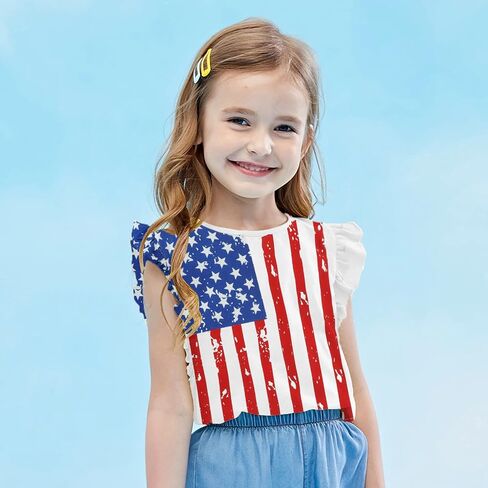 Patriotic T-Shirts Toddler Girls 4th of July Shirts Summer Tees Kids American Flag Tops in Saudi Arabia