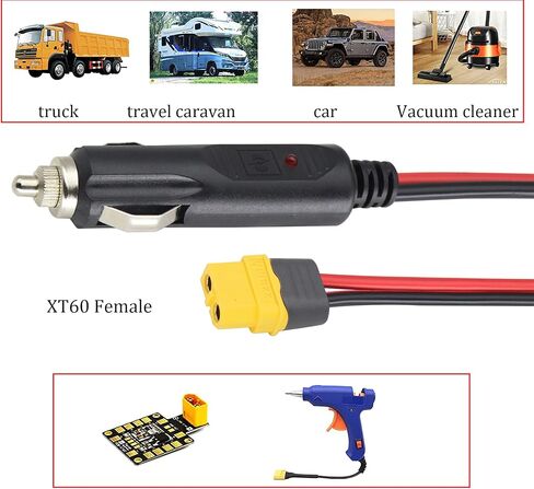 XT60 إلى ولاعة السجائر محول Cable16AWG XT60 أنثى إلى ولاعة السجائر الذكور كابل شحن لجهاز XT60 جاك بطارية شحن جهاز سيارة قارب RV الطائرة بدون طيار. [1 م/3.3 قدم/f](xt60) in Saudi Arabia