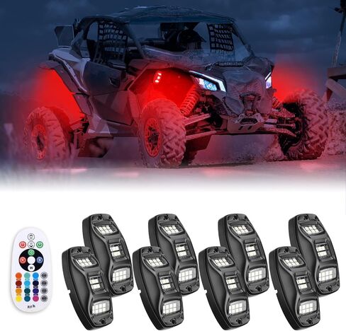 KEMIMOTO 8 Pods Rock Lights Kits لـ UTV مع التحكم في APP/RF، وضع الموسيقى متعدد الألوان، إضاءة النيون تحت التوهج لشاحنة ATV، أضواء الصخور LED المتوافقة مع Polaris RZR Can-Am X3 Sportsman in Saudi Arabia