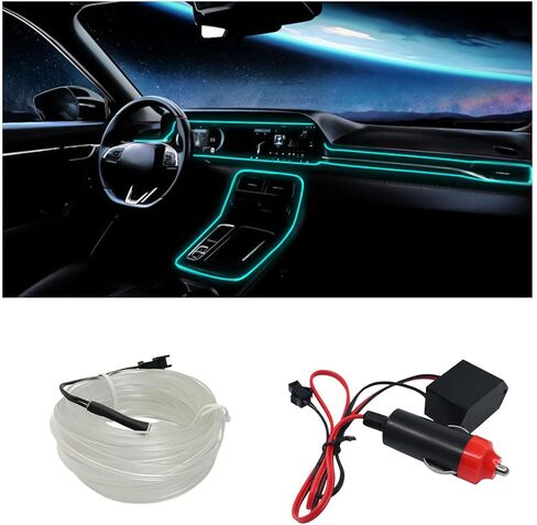 EL Wire Car Interior LED Strip Lights, 16FT Neon Light with Sewing Edge for Auto Cigarette Lighter, Electroluminescent Ambient Lighting Kits with Fuse Protection, Car Decoration Accessories (Blue) in Kuwait