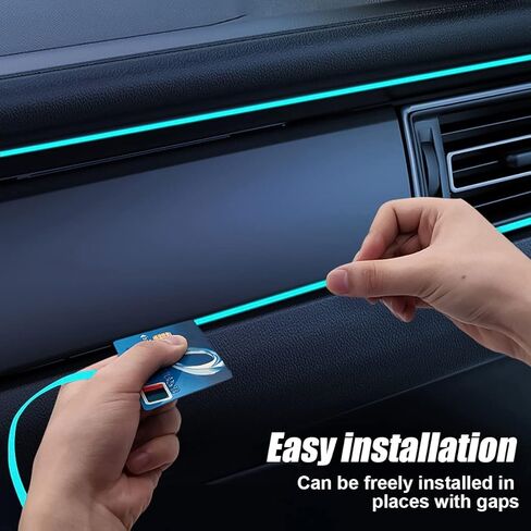 EL Wire Car Interior LED Strip Lights, 16FT Neon Light with Sewing Edge for Auto Cigarette Lighter, Electroluminescent Ambient Lighting Kits with Fuse Protection, Car Decoration Accessories (Blue) in Kuwait