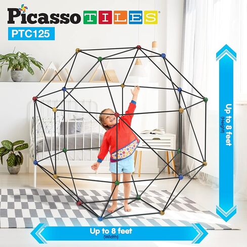 PicassoTiles Kids Fort Building Kit Playset 125 قطعة لعبة داخلية وخارجية مجموعة بناء الحصن كتل اللعب للأطفال الأولاد والبنات نظام قلعة تعلم العلوم والتكنولوجيا والهندسة والرياضيات، خيمة نفق، صاروخ، التظاهر باللعب in Kuwait