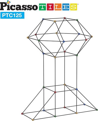 PicassoTiles Kids Fort Building Kit Playset 125 قطعة لعبة داخلية وخارجية مجموعة بناء الحصن كتل اللعب للأطفال الأولاد والبنات نظام قلعة تعلم العلوم والتكنولوجيا والهندسة والرياضيات، خيمة نفق، صاروخ، التظاهر باللعب in Kuwait