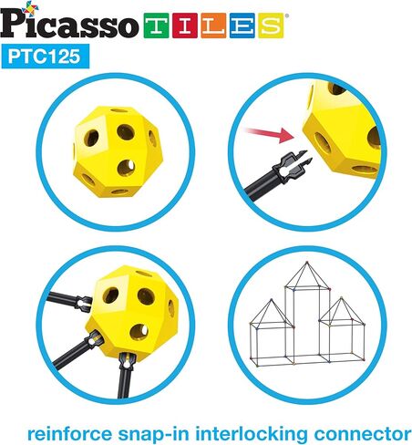 PicassoTiles Kids Fort Building Kit Playset 125 قطعة لعبة داخلية وخارجية مجموعة بناء الحصن كتل اللعب للأطفال الأولاد والبنات نظام قلعة تعلم العلوم والتكنولوجيا والهندسة والرياضيات، خيمة نفق، صاروخ، التظاهر باللعب in Kuwait