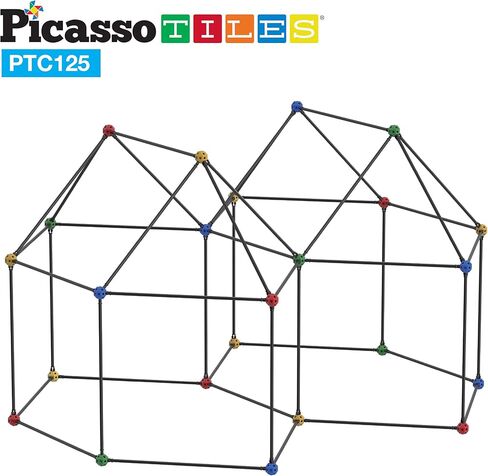 PicassoTiles Kids Fort Building Kit Playset 125 قطعة لعبة داخلية وخارجية مجموعة بناء الحصن كتل اللعب للأطفال الأولاد والبنات نظام قلعة تعلم العلوم والتكنولوجيا والهندسة والرياضيات، خيمة نفق، صاروخ، التظاهر باللعب in Kuwait