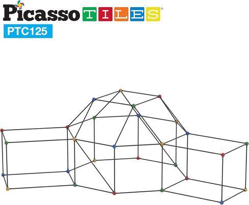 PicassoTiles Kids Fort Building Kit Playset 125 قطعة لعبة داخلية وخارجية مجموعة بناء الحصن كتل اللعب للأطفال الأولاد والبنات نظام قلعة تعلم العلوم والتكنولوجيا والهندسة والرياضيات، خيمة نفق، صاروخ، التظاهر باللعب in Kuwait