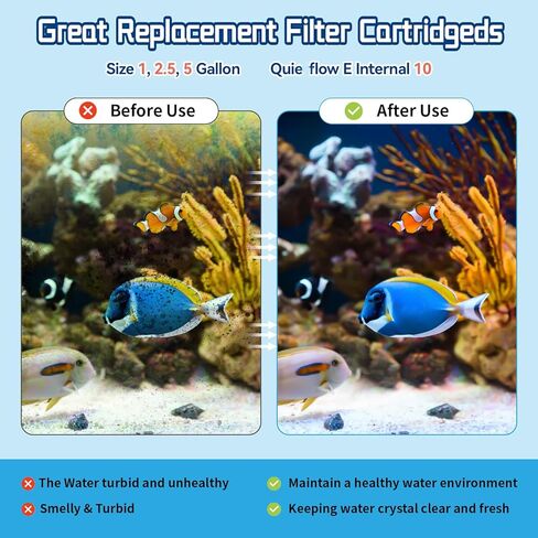 10 عبوات من خراطيش مرشحات حوض السمك الصغيرة لفلتر الطاقة الداخلي E مقاس 10 و1/2.5/5 جالون مرشحات حوض السمك الصغيرة مع ملصق مجاني in Kuwait