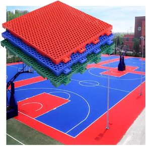 12" Interlocking Gym Floor Tiles - 10PCS Red Modular Sports Flooring for Basketball Courts, Playgrounds & Leisure Areas - Durable DIY Puzzle Design in Saudi Arabia