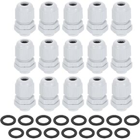 UXCELL 15PCS PG11 غدد كابل نايلون ، موصل قبضة سلك مقاوم للماء مع غسالة ، حماة سلكية سلكية 5-10 مم قابلة للتعديل مع حشوات وقفل لصندوق الوصلات ، أبيض in Kuwait