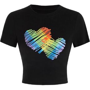 Verdusa Women's Y2K Tees Funny Shirts Letter Print Crop Tops 90s T-Shirt Vintage Outfit in Kuwait