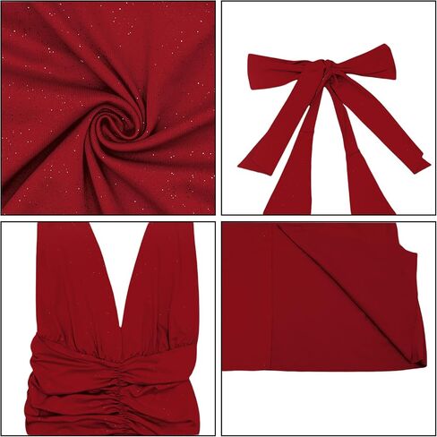 Women's Sexy Sparkly Halter Deep V Neck Dress High Split Backless Cocktail Party Dresses Evening Gown in Saudi Arabia