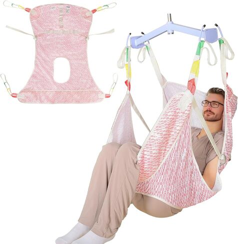 Patient Lift Sling with Commode Opening for Toileting,Medical Full Body Sling for Bedridden/Elderly to Transfer,Reposition,Bathing-500Lbs (Red Geometric Pattern, Large) in Saudi Arabia