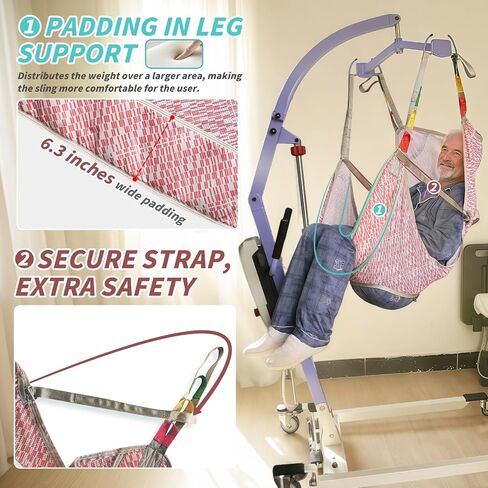 Patient Lift Sling with Commode Opening for Toileting,Medical Full Body Sling for Bedridden/Elderly to Transfer,Reposition,Bathing-500Lbs (Red Geometric Pattern, Large) in Saudi Arabia