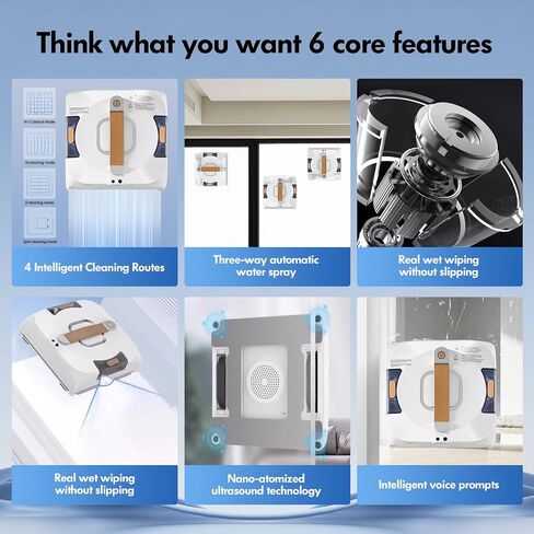 Window Cleaning Robot, Automatic Window Cleaner Robot Double-Sided Spray Water, 3500Pa Suction Power, 110ml Tank, Intelligent Path Planning, 4 Cleaning Modes (YW703-White) in Saudi Arabia