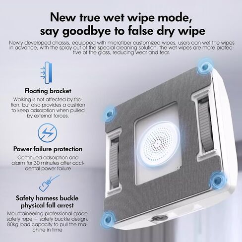 Window Cleaning Robot, Automatic Window Cleaner Robot Double-Sided Spray Water, 3500Pa Suction Power, 110ml Tank, Intelligent Path Planning, 4 Cleaning Modes (YW703-White) in Saudi Arabia