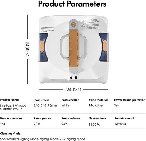 Window Cleaning Robot, Automatic Window Cleaner Robot Double-Sided Spray Water, 3500Pa Suction Power, 110ml Tank, Intelligent Path Planning, 4 Cleaning Modes (YW703-White) in Saudi Arabia