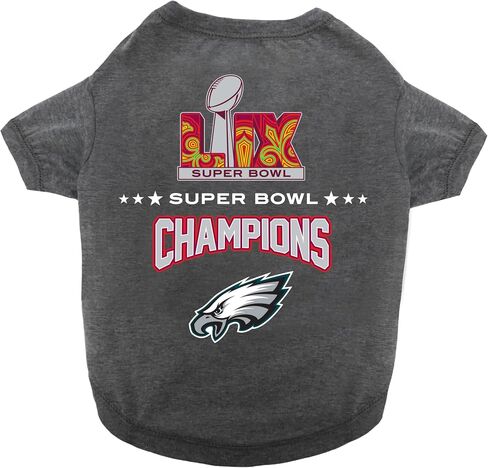 NFL 2025 Super Bowl Lix Championship Pet Tee Tee ، Tee Pet Sporty Tee ، حجم كبير. Kansas City Chiefs vs Philadelphia Eagles NFL Champ Dog T-Shirt. قميص فوز NFL المرخص للكلاب والقطط in Kuwait