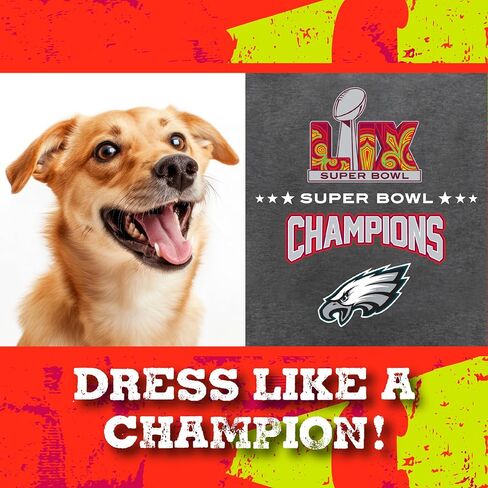 NFL 2025 Super Bowl Lix Championship Pet Tee Tee ، Tee Pet Sporty Tee ، حجم كبير. Kansas City Chiefs vs Philadelphia Eagles NFL Champ Dog T-Shirt. قميص فوز NFL المرخص للكلاب والقطط in Kuwait