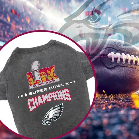NFL 2025 Super Bowl Lix Championship Pet Tee Tee ، Tee Pet Sporty Tee ، حجم كبير. Kansas City Chiefs vs Philadelphia Eagles NFL Champ Dog T-Shirt. قميص فوز NFL المرخص للكلاب والقطط in Kuwait