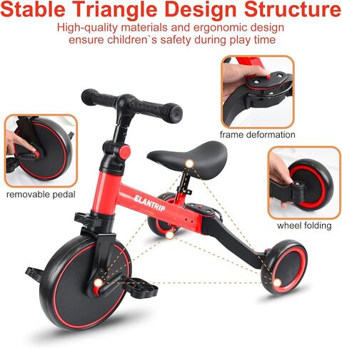 Elantrip 5 in 1 Balance Bike للأطفال من سن 1 إلى 3 سنوات ، أطفال Toddler Thercycle Kids Trikes Trikes ، أفضل ألعاب للبنين والفتاة ، وتدريب التوازن ، والمقعد القابل للتعديل والدواسة القابلة للإزالة in Kuwait