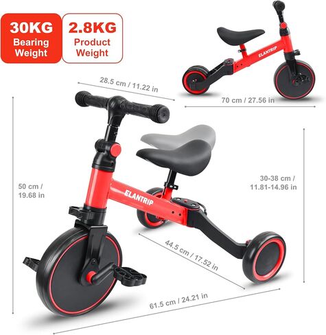 Elantrip 5 in 1 Balance Bike للأطفال من سن 1 إلى 3 سنوات ، أطفال Toddler Thercycle Kids Trikes Trikes ، أفضل ألعاب للبنين والفتاة ، وتدريب التوازن ، والمقعد القابل للتعديل والدواسة القابلة للإزالة in Kuwait
