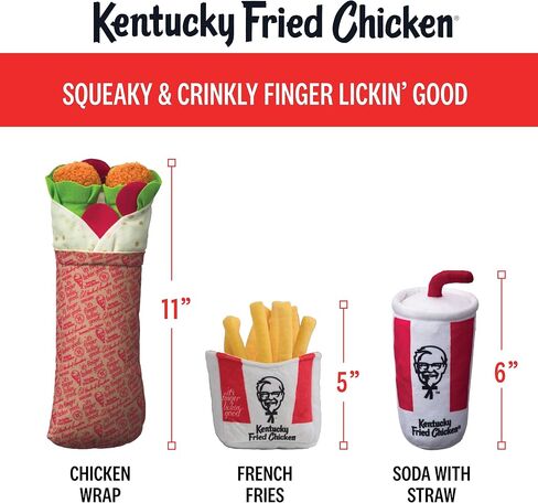 KFC Chicken Box Meal – 3-Piece Dog Toy Set - Chicken Box, French Fries & Soda – Fun Food-Themed Crinkle & Squeaky Interactive Plush Toys for Medium Dogs & Moderate Chewers in Kuwait