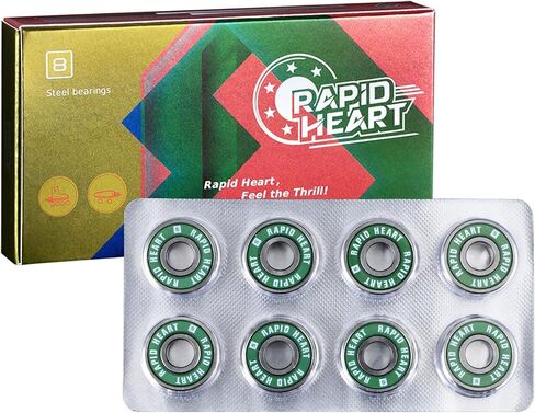 Rapid Heart 8 Pack 608 2RS Precision Steel Green Bearings. 30+ Second Spin Test. for Skateboards, Longboards, Inline & Roller Skates. Premium Quality, Affordable Price,High-Performance Alternative. in Saudi Arabia