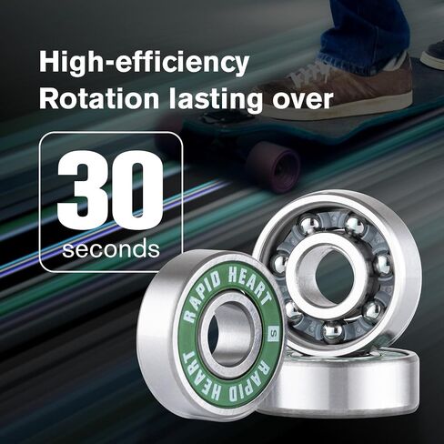 Rapid Heart 8 Pack 608 2RS Precision Steel Green Bearings. 30+ Second Spin Test. for Skateboards, Longboards, Inline & Roller Skates. Premium Quality, Affordable Price,High-Performance Alternative. in Saudi Arabia