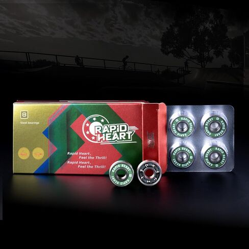 Rapid Heart 8 Pack 608 2RS Precision Steel Green Bearings. 30+ Second Spin Test. for Skateboards, Longboards, Inline & Roller Skates. Premium Quality, Affordable Price,High-Performance Alternative. in Saudi Arabia