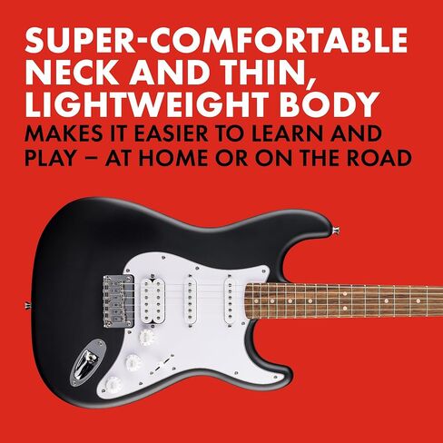 Fender Squier لاول مرة سلسلة Stratocaster HT HSS الكهربائية ، الغيتار المبتدئين ، ضمان لمدة عامين ، يشمل دروس مجانية ، أسود مع ساتان يوريتان إنهاء in Kuwait