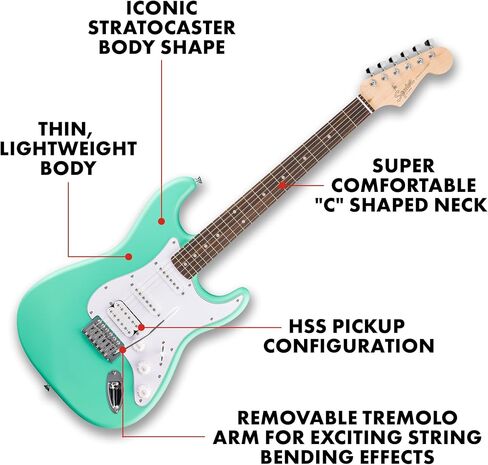 Fender Squier لاول مرة سلسلة Stratocaster HT HSS الكهربائية ، الغيتار المبتدئين ، ضمان لمدة عامين ، يشمل دروس مجانية ، أسود مع ساتان يوريتان إنهاء in Kuwait