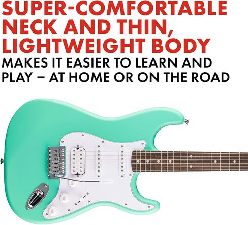 Fender Squier لاول مرة سلسلة Stratocaster HT HSS الكهربائية ، الغيتار المبتدئين ، ضمان لمدة عامين ، يشمل دروس مجانية ، أسود مع ساتان يوريتان إنهاء in Kuwait