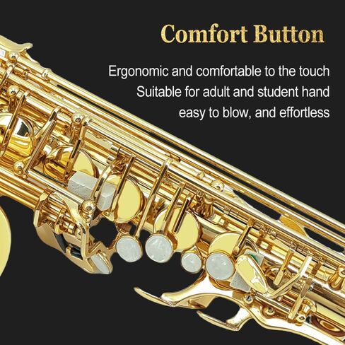 Yinfente Eb Alto Saxophone For Beginners Adult,Saxophone Student,E Flat Alto Sax Full Kit With Reeds,Pads Cushions,Hard Carrying Case,Cleaning Cloth & Rod,Mouthpiece,Gloves,Neck Strap Gold in Saudi Arabia