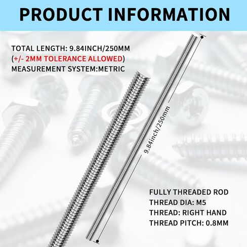 5 Pcs M6-1.0 Fully Threaded Rods 304 Stainless Steel Threads Studs Rods Long Threaded Screw Right Hand Threads, 250mm Length in Saudi Arabia