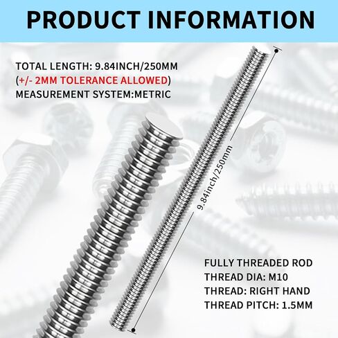 5 Pcs M6-1.0 Fully Threaded Rods 304 Stainless Steel Threads Studs Rods Long Threaded Screw Right Hand Threads, 250mm Length in Saudi Arabia