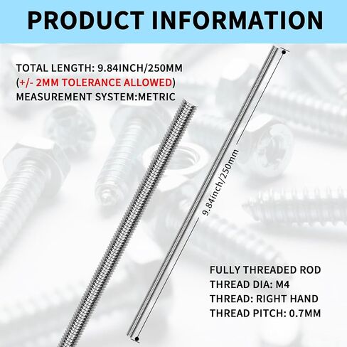 5 Pcs M6-1.0 Fully Threaded Rods 304 Stainless Steel Threads Studs Rods Long Threaded Screw Right Hand Threads, 250mm Length in Saudi Arabia