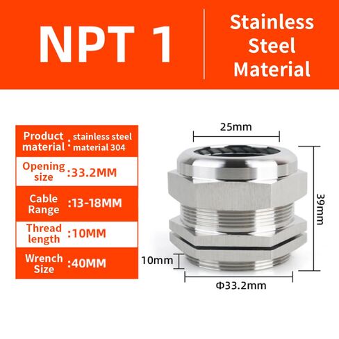 1Pcs Cable Gland NPT1 1/4, Stainless Steel Waterproof Glands Joints, IP68 Adjustable Connector Glands, Cord Grip Connectors with Gaskets and Locknut 22-33mm Diameter in Saudi Arabia
