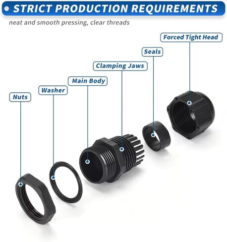 5 PCS 3/8 "IP68 إجهاد الإغاثة من نايلون سلك المقبض المائي NPT غدد قابلة للتعديل ul for و ROHS متوافق (أسود) in Kuwait