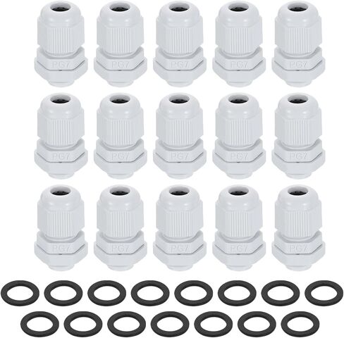UXCELL 15PCS PG11 غدد كابل نايلون ، موصل قبضة سلك مقاوم للماء مع غسالة ، حماة سلكية سلكية 5-10 مم قابلة للتعديل مع حشوات وقفل لصندوق الوصلات ، أبيض in Saudi Arabia