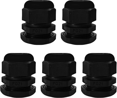 5Pcs PG21 Waterproof IP68 Nylon Cable Gland Connectors, Adjustable Locknut Protectors for 13-18mm Cables, Black Nylon Grommet Joints for Power Cables and Outdoor Use in Saudi Arabia