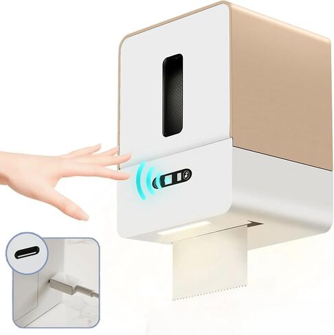 Automatic Paper Towel Dispenser Touchless for Kitchen Bathroom Wall Under Counter Mount Auto Cabinet Smart Touch Commercial Holder Electric Motion Sensor Hand Towel for Toilet (Brown Charge) in Saudi Arabia