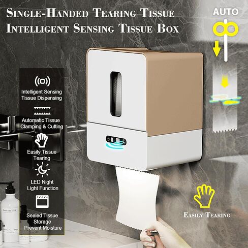Automatic Paper Towel Dispenser Touchless for Kitchen Bathroom Wall Under Counter Mount Auto Cabinet Smart Touch Commercial Holder Electric Motion Sensor Hand Towel for Toilet (Brown Charge) in Saudi Arabia