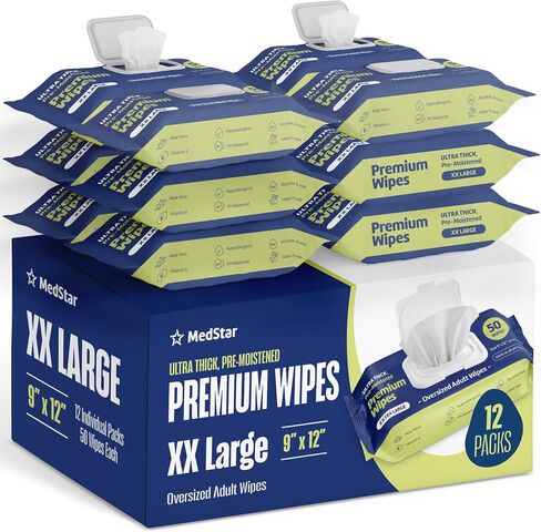 Adult Wipes Extra Large 9"x12" – Thicker Disposable Washcloths for Elderly Care & Shower Alternative – Fragrance-Free with Flip-Top – 1 Pack in Saudi Arabia