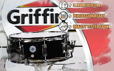Griffin Snare Drum-14 "X 5.5" (Poplarpro Edition) قذيفة خشبية مع الانتهاء من PVC أسود ، رأس مغلفة ، شرف ، طبل ونظام ضبط 8-lug in Saudi Arabia