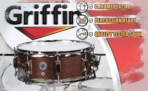 GRIFFIN Snare Drum – 14" x 5.5" (PoplarPro Edition) Wood Shell with Flat Hickory PVC, Coated Head, Snare Throw Off, Key & 8 Metal Tuning Lugs in Saudi Arabia