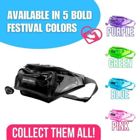 Kandies World Clear Fanny Pack – Stylish Transparent Waist Bag in Purple – Festival & Stadium Approved – Adjustable Strap & Secure Pockets (Black) in Saudi Arabia