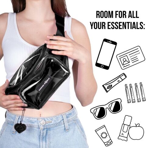 Kandies World Clear Fanny Pack – Stylish Transparent Waist Bag in Purple – Festival & Stadium Approved – Adjustable Strap & Secure Pockets (Black) in Saudi Arabia