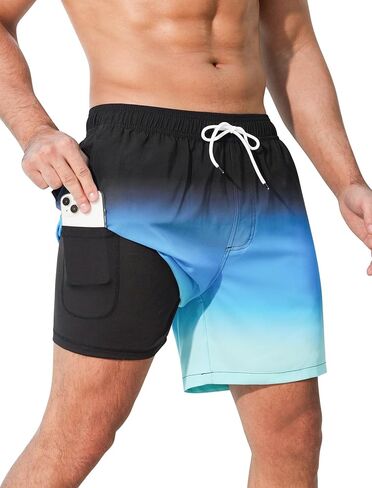 SILKWORLD Mens Swimming Trunks with Compression Liner Quick Dry 5 inch Swim Shorts with Zipper Pockets in Kuwait