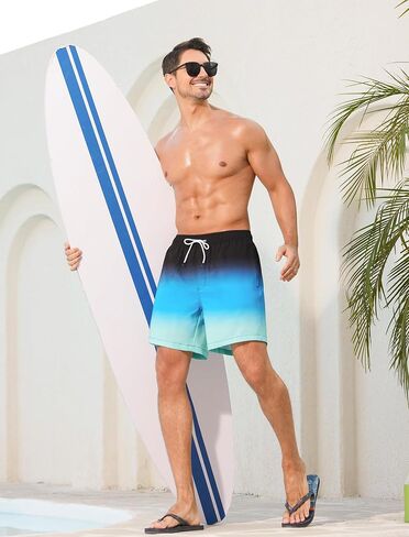 SILKWORLD Mens Swimming Trunks with Compression Liner Quick Dry 5 inch Swim Shorts with Zipper Pockets in Kuwait