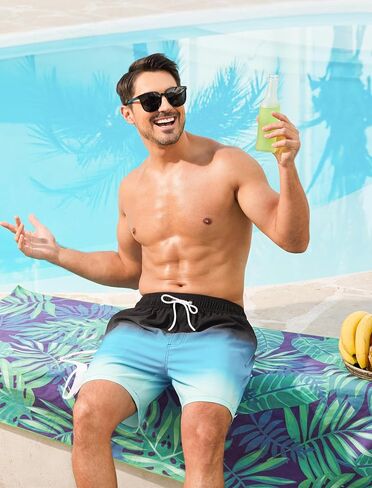 SILKWORLD Mens Swimming Trunks with Compression Liner Quick Dry 5 inch Swim Shorts with Zipper Pockets in Kuwait